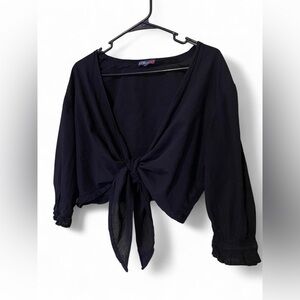 Elegant Black Tie-Front blouse